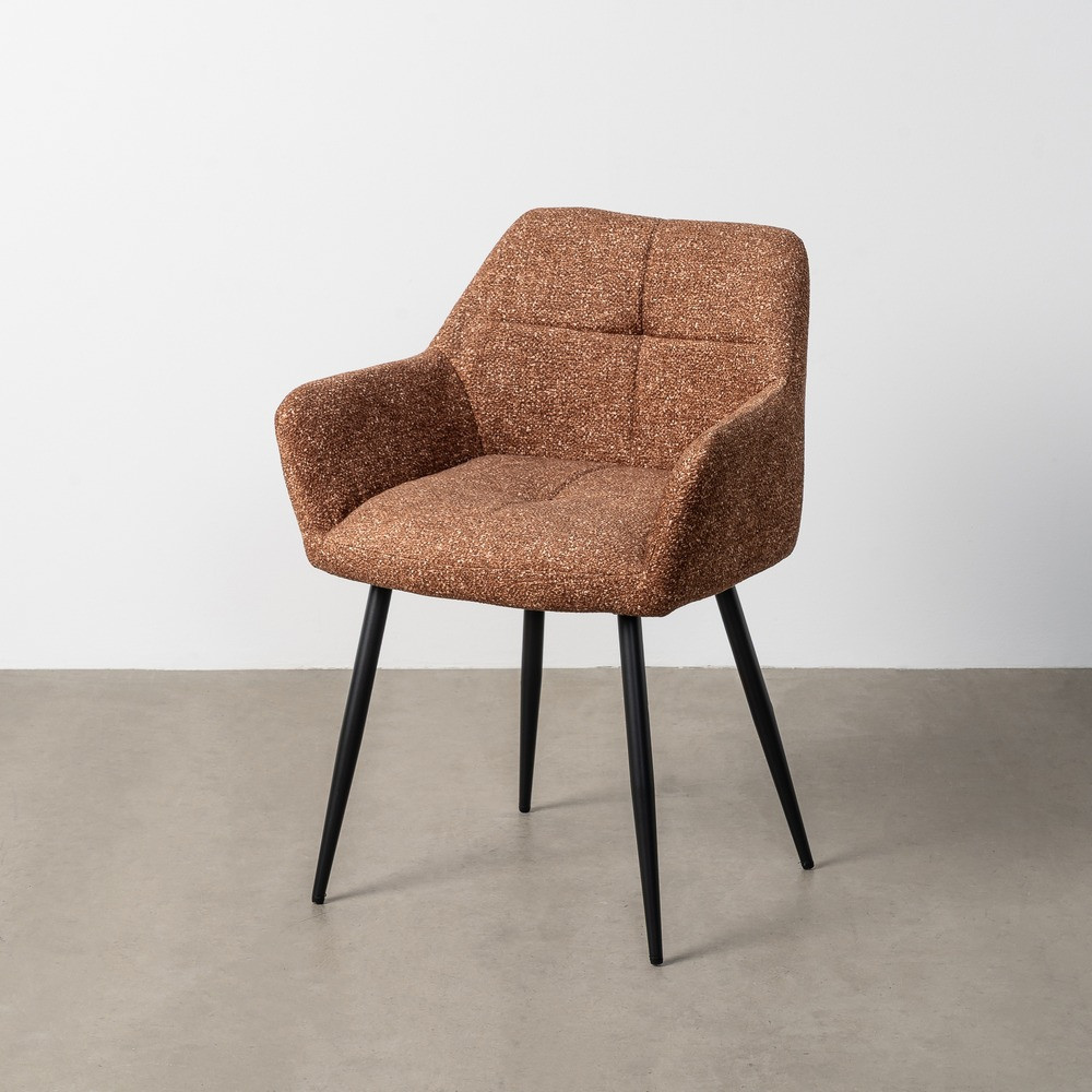 Silla de brazos de uso profesional tapizada en tejido jaspeado ocre con acolchado en cuadrícula 59 x 81 x 54 cm