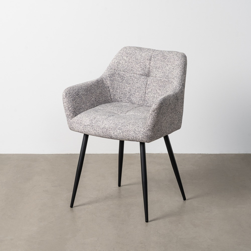 Silla con brazos de uso profesional tapizada en tejido jaspeado gris-blanco y metal acolchada 59 x 81 x 54 cm