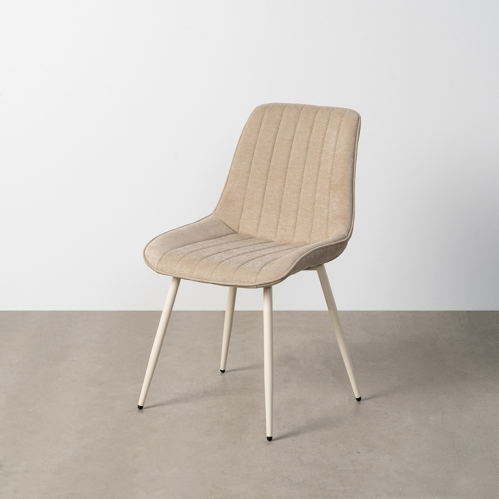 Silla de comedor de uso profesional tapizada en tejido beige y metal acolchada 50 x 85 x 60 cm
