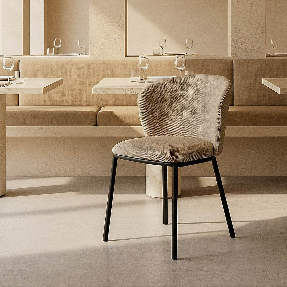 Silla de comedor de uso profesional tapizada en espiga beige y metal 55 x 78 x 55 cm