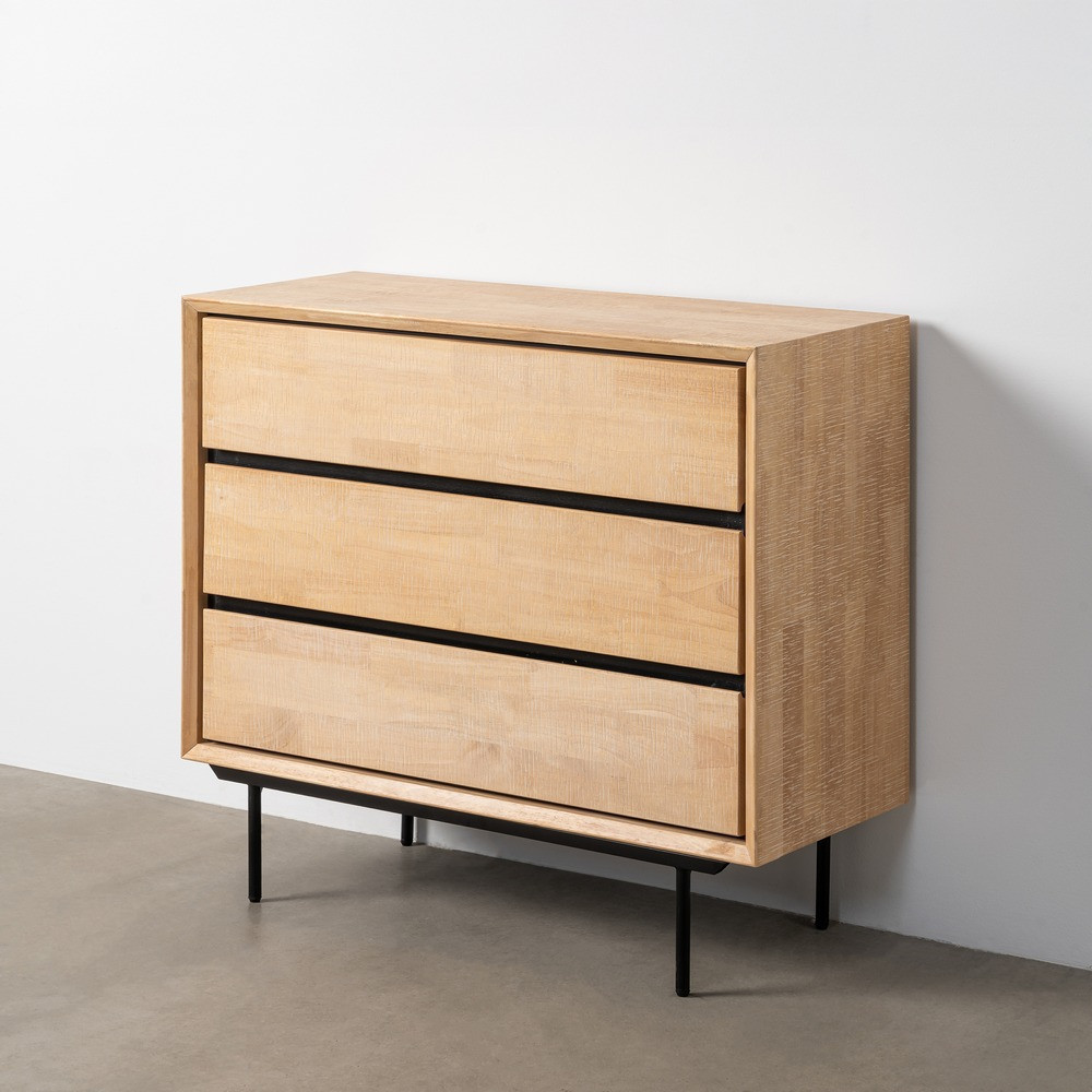 Cómoda de madera de caucho y metal natural y negro 99,5 x 87 x 40 cm
