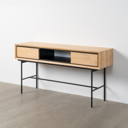 Escritorio con dos cajones y hueco central en madera de caucho y metal 150 x 74 x 40 cm