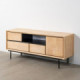 Mueble TV de caucho, DM, madera y metal natural y negro 148 x 62 x 40 cm