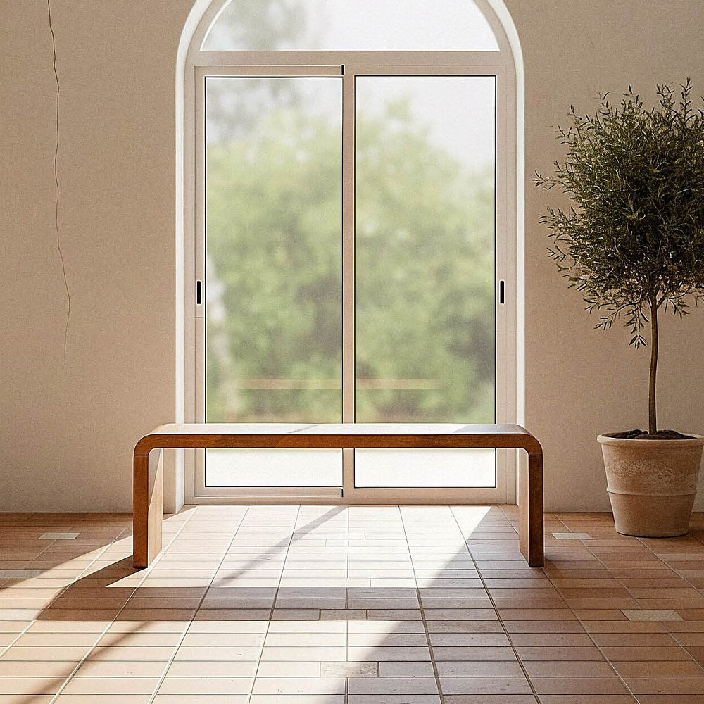 Mesa de centro rectangular en arco continuo de madera de mango 147,5 x 45 x 40 cm