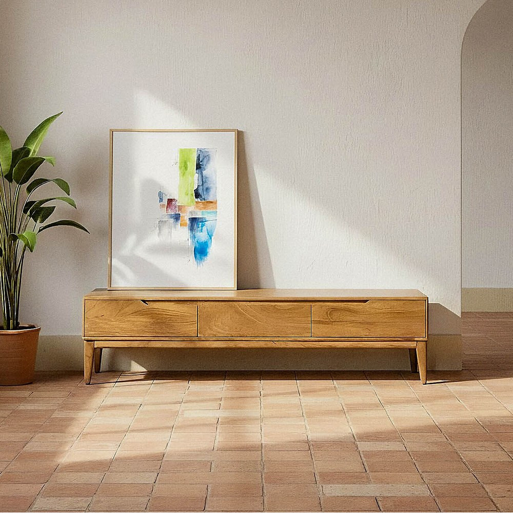 Mueble TV de madera de mango natural con 3 cajones 160 x 40 x 40 cm