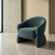 Sillón bajo envolvente con brazos en tejido verde azulado 77 x 73,5 x 75 cm