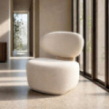 Sillón de descanso de salón tapizado en tejido crema y madera 77 x 79 x 73 cm