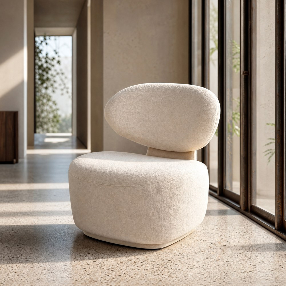 Sillón de descanso de salón tapizado en tejido crema y madera 77 x 79 x 73 cm