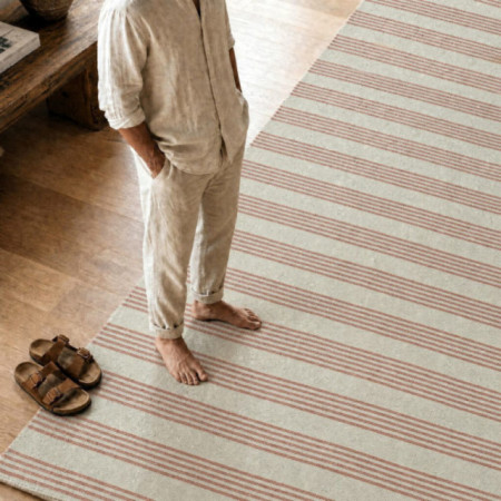 Alfombra gran formato in and out reversible a rayas en polipropileno terracota 200 x 1 x 300 cm