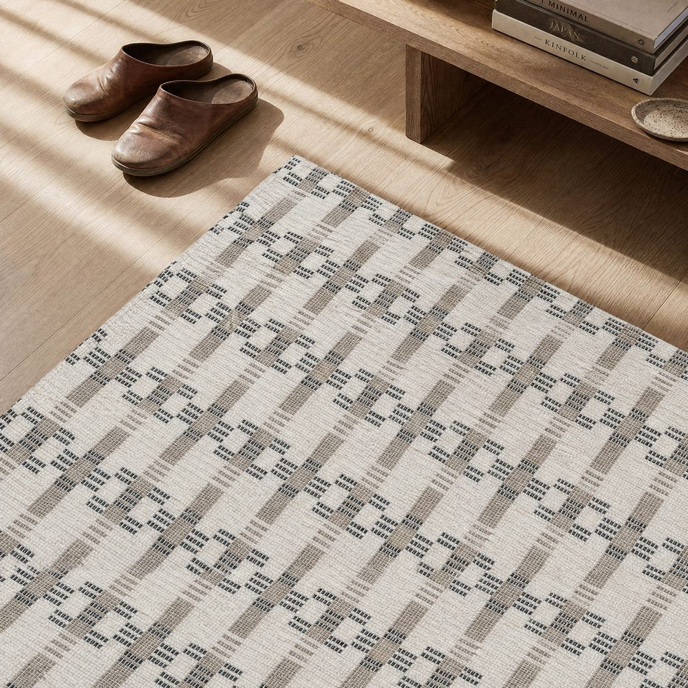 Alfombra gran formato tejida lana y algodón retícula geométrica 200 x 1 x 300 cm