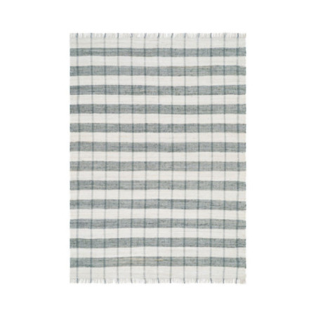 Alfombra tejida a rayas cuadros vichy verde salvia y blanco con flecos 160 x 1 x 230 cm