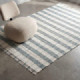 Alfombra gran formato a rayas cuadros vichy verde salvia y blanco con flecos 200 x 1 x 300 cm