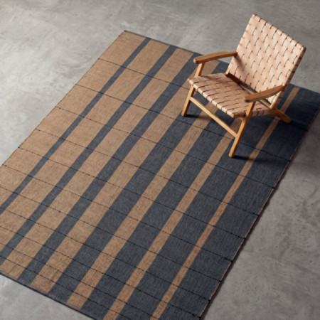 Alfombra gran formato reversible a rayas anchas de lana y algodón 200 x 1 x 300 cm