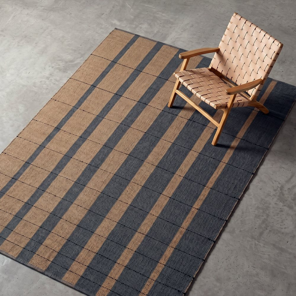 Alfombra gran formato reversible a rayas anchas de lana y algodón 200 x 1 x 300 cm