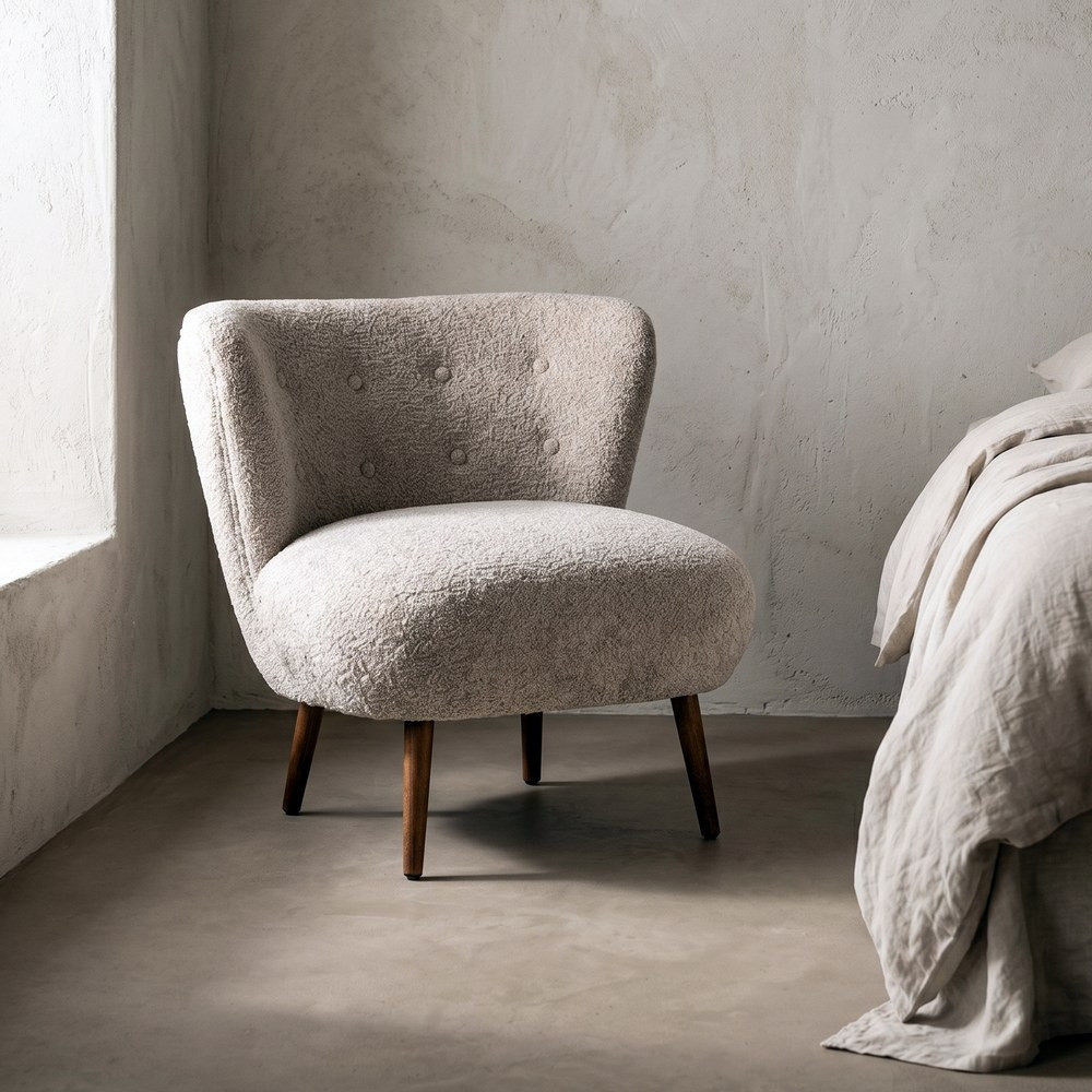 Sillón de salón tapizado en tejido borreguito beige 78 x 72 x 77 cm
