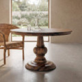 Mesa de comedor redonda en madera maciza de mango marrón 77 cm