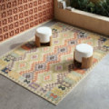 Alfombra kilim étnica impresa verde y naranja 160 x 1 x 230 cm