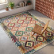 Alfombra gran formato kilim étnica terracota y granate 200 x 1 x 300 cm