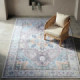 Alfombra gran formato impresa estilo sello de estilo retro malva y azul 200 x 1 x 300 cm