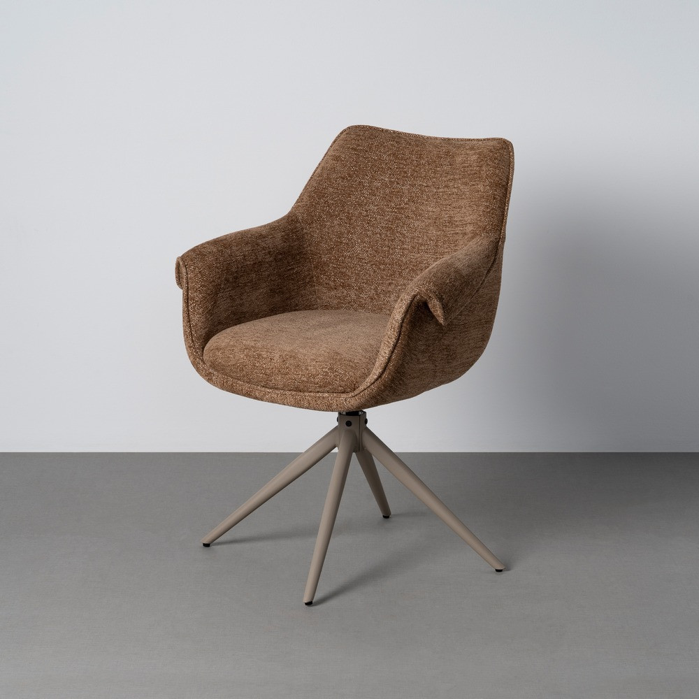 Silla de comedor giratoria 360° de uso profesional con muelles tapizada en tejido marrón 66 x 86 x 60 cm