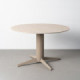 Mesa de comedor redonda cerámica efecto travertino beige y pie aspa crema 75 cm