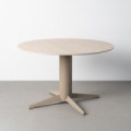 Mesa de comedor redonda cerámica efecto travertino beige y pie aspa crema 75 cm