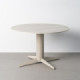 Mesa de comedor redonda cerámica efecto travertino gris y pie aspa gris 75 cm