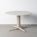 Mesa de comedor redonda cerámica efecto travertino gris y pie aspa gris 75 cm