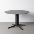 Mesa de comedor redonda cerámica efecto travertino negro y pie aspa negro 75 cm