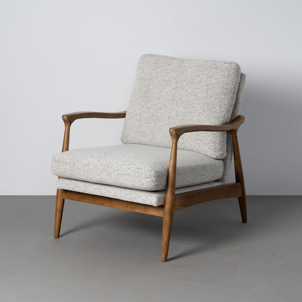 Sillón jaspeado blanco-gris tejido-madera 72 x 86,5 x 86 cm