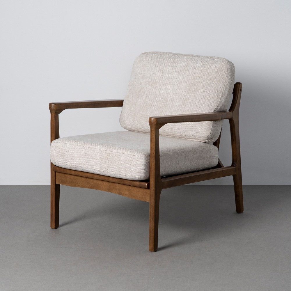 Sillón beige tejido-madera 69 x 81 x 84 cm