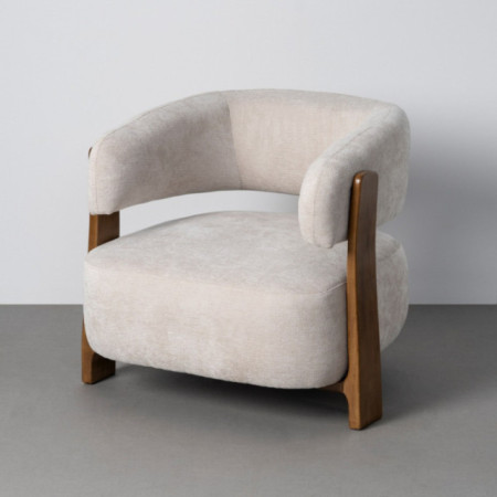 Sillón de descanso tapizado beige madera nogal 73 x 69 x 76,50 cm