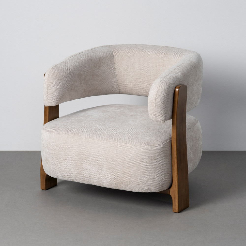 Sillón de descanso tapizado beige madera nogal 73 x 69 x 76,50 cm