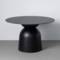 Mesa de comedor redonda fija de piedra sinterizada negra y metal 75 cm