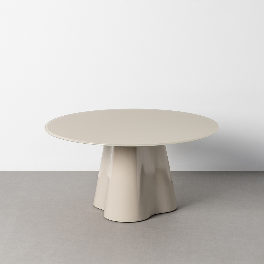 Mesa de centro redonda fija de cristal crema y DM 40 cm