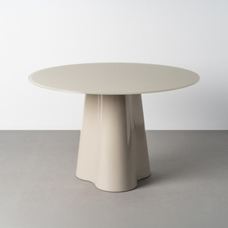 Mesa de comedor redonda cristal crema base ondulada 76 cm