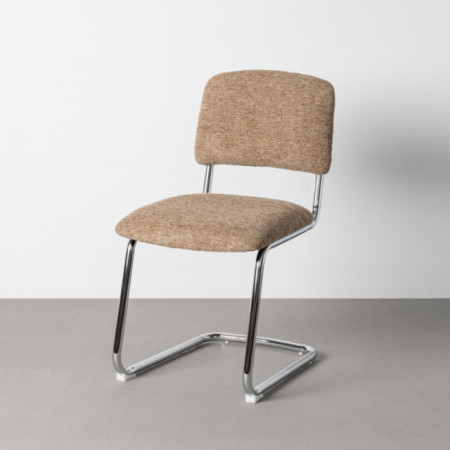 Silla de comedor cantilever tapizada en tejido taupe y metal cromado 47 x 84 x 55 cm