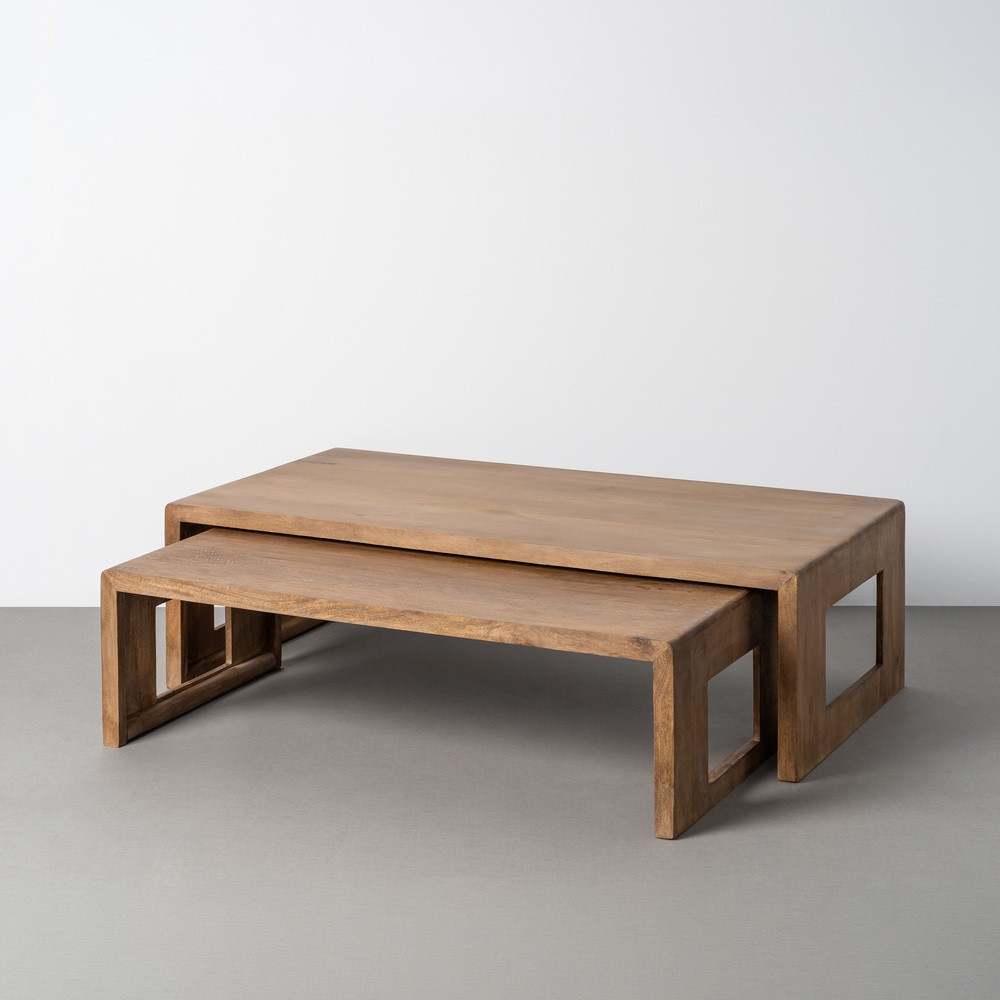 Set de 2 mesas de centro nido rectangulares de madera de mango maciza