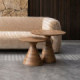 Set de 2 mesas auxiliares redondas pedestal de madera de mango maciza