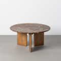 Mesa de centro redonda fija de piedra burdeos y madera de mango 40 cm