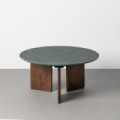 Mesa de centro redonda burdeos piedra natural-madera 40 cm