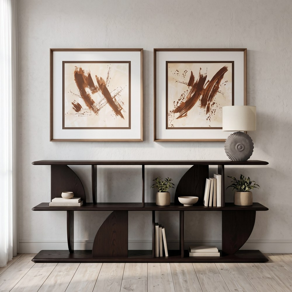 Estantería baja tipo aparador abierto en madera de caucho marrón 180 x 83 x 38 cm