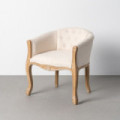 Sillón capitoné de salón en madera maciza de caucho y lino blanco natural 63 x 69 x 60 cm