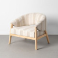 Sillón de salón a rayas beige en madera de caucho natural 82 x 72 x 60 cm