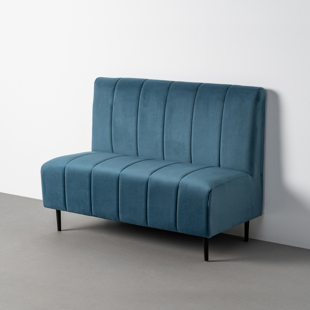 Banco de hostelería de terciopelo azul y metal 120 x 90 x 62 cm
