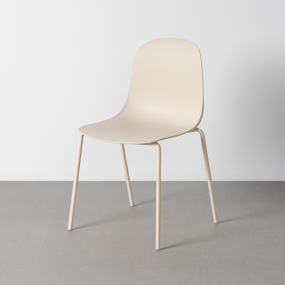 Silla de terraza de uso profesional apilable de polipropileno y acero crema 50 x 85 x 53 cm