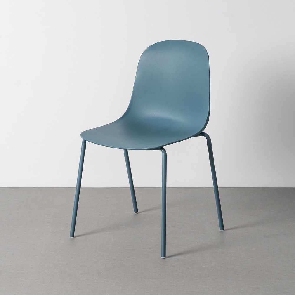Silla de terraza de uso profesional apilable de polipropileno y acero azul 50 x 85 x 53 cm