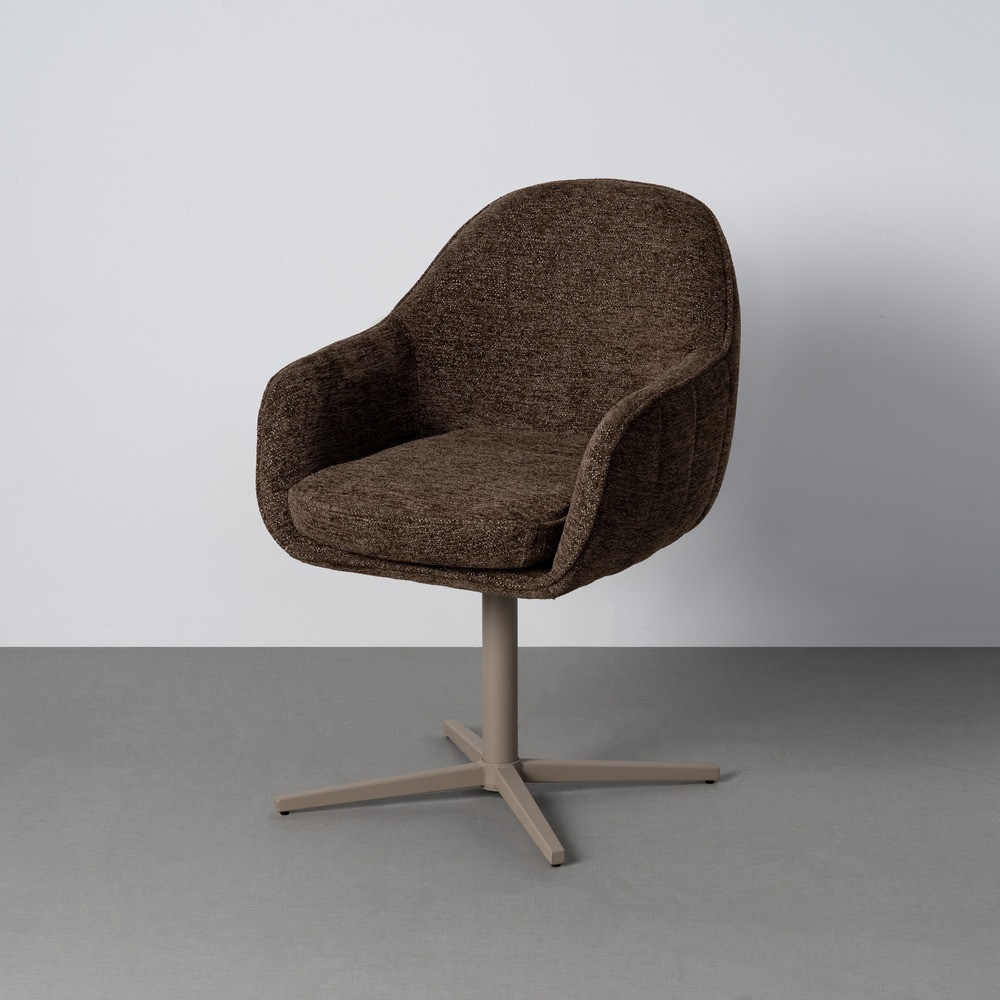 Silla de comedor giratoria de uso profesional tapizada en tejido marrón café 60 x 86 x 60 cm
