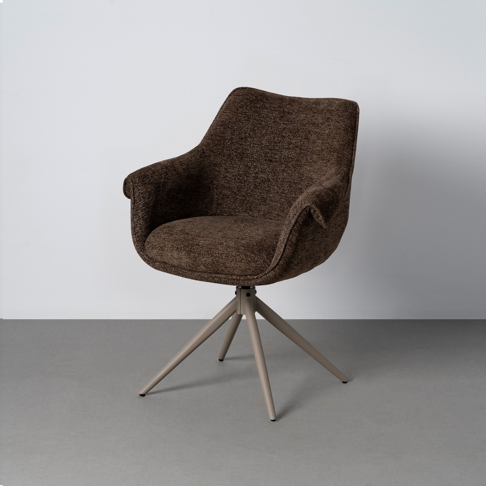 Silla de comedor giratoria 360° de uso profesional con muelles tapizada en tejido marrón oscuro 66 x 86 x 60 cm