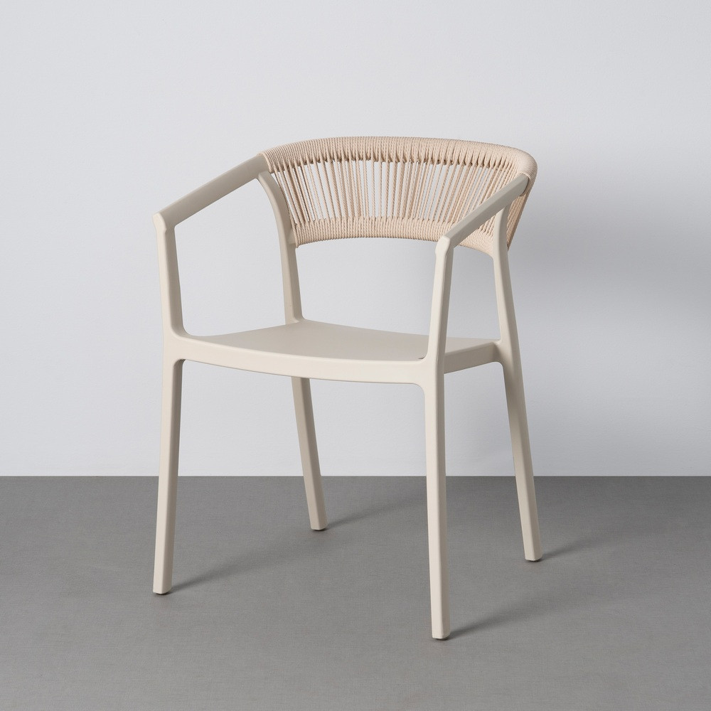 Silla de exterior apilable de polipropileno y cuerda arena 56 x 76 x 52 cm